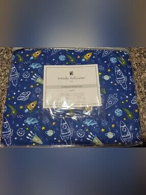 Wendy Bellissimo Kids Twin 3-Piece Sheet Set - Blue Space Rocket Print